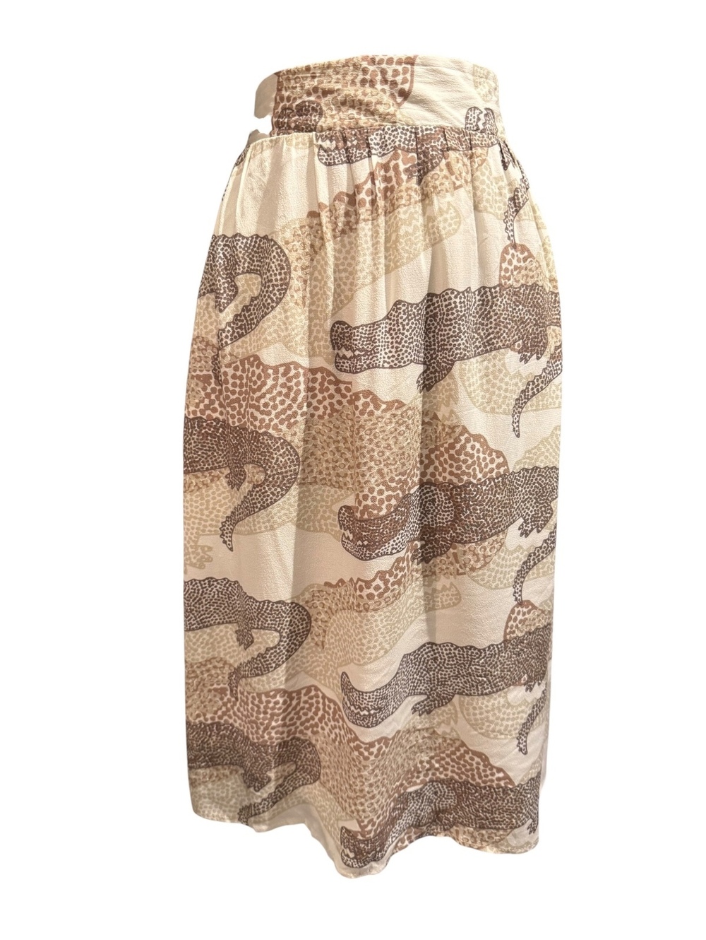 Porridge Beige and Brown Alligator Print Midi Skirt with Tie Waist